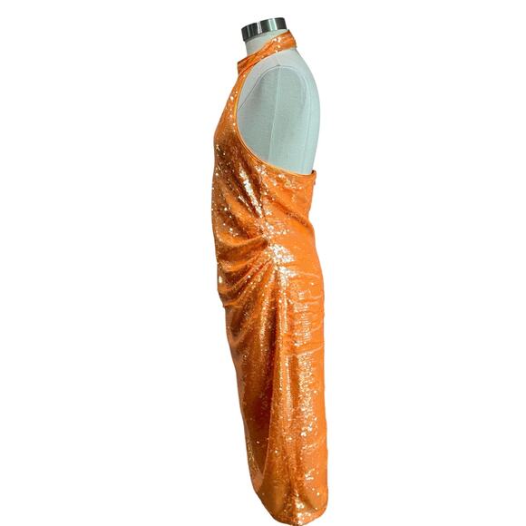 Caroline Constas Orange Sequin Midi Halter Dress Size M - Picture 3 of 9